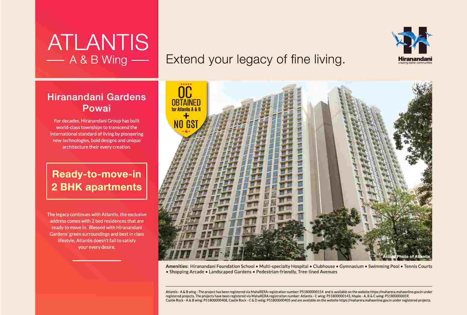 Book ready to move 2 BHK homes at Hiranandani Atlantis in Mumbai